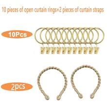 10pcs Metal Curtain Rings With Clips + 2pcs Magnetic Twist Rope Curtain Tiebacks, Suitable For Bedroom, Living Room Curtains, Home Decor Curtain Accessories - Multicolor - View 13