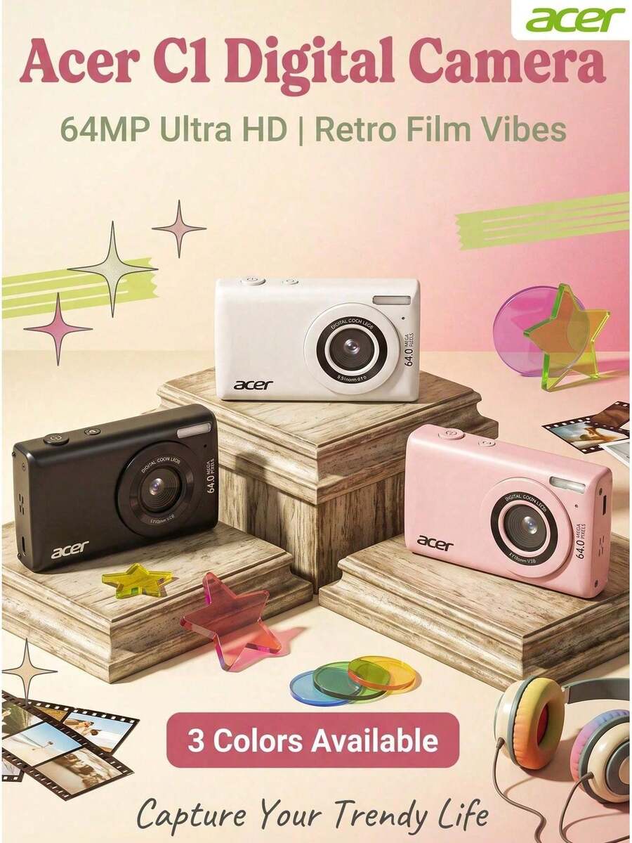 Acer C1 Student ID Card Digital Camera | HD High-Resolution Photography | Built-In Music Player | Portable Beginner Camera | Perfect Student Gift - View 1