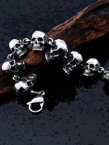 1pc Fashionable European And American Vintage Personalized Hip-Hop Skull Bracelet, Suitable For Men's Daily Street And Party Wear - Antique Silver - View 5