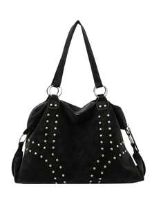 Tas Tote Dekorasi Rivet Vintage, Tekstur Usang, Kapasitas Besar, Tas Bahu, Tas Genggam, Tas Selempang, Untuk Perjalanan Sehari-hari, Tas Kasual Wanita - MultiWarna - View 10