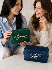 Personalized Faux Leather Makeup Bag, Custom Name Cosmetic Bag, Toiletry Pouch, Travel Gift For Her, Bridesmaid Gift - Multicolor - View 4