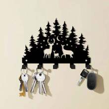 1pc Forest Deer Iron Art Key Hook Wall Decor Hanging Rack Entryway Key Storage Hook Animal Silhouette Wall Mount - Black - View 2