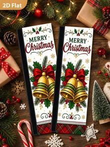 1/2Pcs Christmas Refrigerator Handle Covers, Gold Bell, Red & Green Plaid, Berry Pattern, With Hook And Loop, Suitable For Refrigerator, Oven, Microwave, Dishwasher, Christmas Holiday Kitchen Decor - View 5