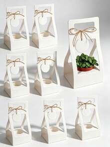 10PCS Succulent Plant Packaging Bags With Thank You Cards, Mini White Kraft Paper Gift Boxes, Wedding, Baby Shower, Succulent Party Favors Plant Holders, Suitable For 2.17 Inch Flower Pots - View 3
