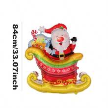 1pc 84cm Sleigh Santa Claus Shaped Foil Balloon, Suitable For Christmas, New Year, Winter Party Scene Decoration Props - View 5