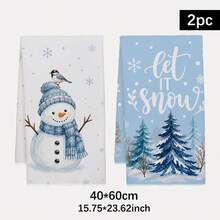 2PCS Kitchen Towels, Christmas Blue Snowman Snowy Scene Kitchen Towel Dish Cloth, Watercolor Style 40*60cm Rectangular Soft Microfiber Cleaning Kitchen Towel, Perfect For Kitchen, Dining Room And Bathroom Use, Christmas Kitchen Decor, Home Decoration, Neighbor Housewarming Gift, Dishcloth Dish Towel - Baby Blue - View 3