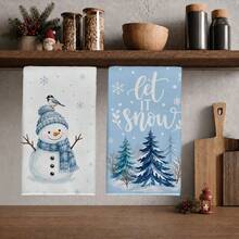 2PCS Kitchen Towels, Christmas Blue Snowman Snowy Scene Kitchen Towel Dish Cloth, Watercolor Style 40*60cm Rectangular Soft Microfiber Cleaning Kitchen Towel, Perfect For Kitchen, Dining Room And Bathroom Use, Christmas Kitchen Decor, Home Decoration, Neighbor Housewarming Gift, Dishcloth Dish Towel - Baby Blue - View 7