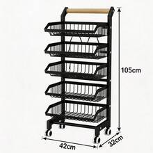 Foldable Carbon Steel 3-Tier Storage Trolley on Wheels - Wire Basket Vegetable Rack, Tiered Fruit Bowl, Kitchen Storage Cart, Slim Gap Organizer, Multi-Purpose Rolling Rack - Gris Claro - Ver 2