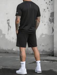Setelan Celana Pendek dan Kaos Lengan Pendek Olahraga Lari dan Kebugaran Pria, Hitam, Musim Panas - Hitam - View 3