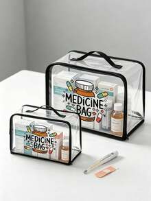 Transparent PVC Medicine Bag, Portable Handle First Aid Storage Organizer, Clear Visible Design For Quick Access, Lightweight Waterproof Medication Pouch For Home Use, Travel Luggage, Camping, Dorm, Ideal For Families, Students, Outdoor Enthusiasts - Multicolor - View 9