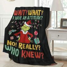 The Grinch 1 buah Selimut Flanel Cetak Digital Monster Hijau Selimut Liburan Natal Selimut Hangat untuk Tidur Siang - Kartun Berwarna-warni - View 3