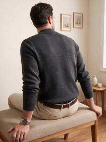 Men's Crew Neck Long Sleeve Solid Color Minimalist Casual Knit Sweater, Lightweight For Autumn/Winter - Dark Grey - View 7