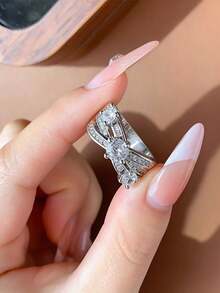 1pc Women's Fashion Personalized Ring - Inlaid Cubic Zirconia Cross Decorative Ring - Suitable As Romantic Gift For Girlfriend, Wife On Valentine's Day, Anniversary, Birthday - Silver - View 2