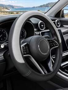 ROSEKEY 1PC Universal Semi-Circular Two-Tone PU Leather Steering Wheel Cover Features A Soft Grip, Is Non-Slip, Breathable, And Sweat-Proof. It's Suitable For All Seasons, Including Sedans, SUVs, And Trucks,Car Accessories For Women. - A - View 4