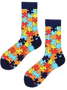 Men's Mid-Calf Socks Long Socks Wholesale Funny Puzzle Design Unisex Long Tube Socks Couple Socks - Multicolor - View 3