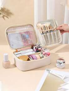 1pc Travel Makeup Bag, Multifunctional Cosmetic Organizer Bag, Waterproof Toiletry Bag, Portable Handheld Makeup Bag, Women's Travel Storage Bag, Cosmetic Storage Bag, Travel Accessories, Travel Essentials, Vacation Must-Haves, Bathroom Essentials, Suitable For Storing And Organizing Lipstick, Makeup Brushes, Eyeshadow Palettes, Skincare Creams, Tissues, Face Masks, Cosmetics, Etc., Gift For Mother, Christmas Gift - Multicolor - View 13