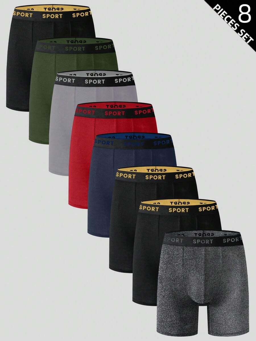 8pcs/Set Men's Letter Printed Elastic Waistband Comfortable Boxer Briefs - Multicolor - View 1