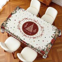 1pc Farmhouse Style Christmas Tablecloth, Poinsettia Christmas Tree Bow Christmas Ball Print Pattern, Polyester Material Single-Sided Print, Suitable For Tabletop, Washable And Reusable, Suitable For Indoor, Outdoor, Yard, Wedding, Banquet, Party, Outdoor Dining, Suitable For Craft Exhibition, Banquet Event Home Decor - Multicolor - View 7
