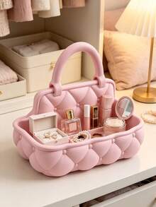 1 Quilted Vanity Tray With Handles – A Decorative Tray Perfect For Everyday Essentials; Suitable For Organizing Jewelry, Perfume, Lip Products, Skincare Items, Or Small Accessories. - Multicolor - View 3