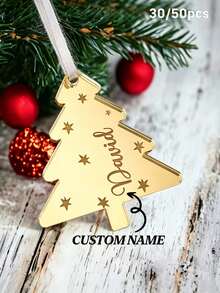 30/50pcs Customized Acrylic Holiday Decorative Gift Tags, Christmas Tree Shaped Tags (Rope Not Included), Customizable Exclusive Text, Suitable For Christmas, Wedding, Anniversary, Tabletop Decoration Tags - Multicolor 3 - View 1