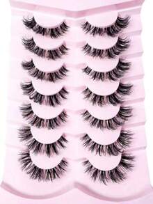 7 Pairs Messy Natural Cat Eye False Eyelashes, Transparent Stem, Create Cat Eye Makeup Effect, Long And Slender, Full Strip Soft Natural Realistic False Eyelashes, Strip False Eyelashes, Eyelashes, False Eyelashes, False Eyelashes - View 2