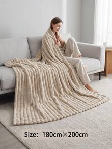 1pc Super Soft Large Striped Blanket, Halloween Decor, Bedroom Decor, Wide Striped Cut Pile Blanket, Autumn Home Decor, Pink Home Decor, Flannel, Soft Skin-Friendly Blanket, Christmas, Office Nap, Room Decor, Throw Blanket, Perfect Gift For Friends And Family - Khaki - View 15
