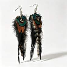 1 Pair Leopard Print Natural Feather Street Style Long Dangle Earrings For Women - Exotic - View 5
