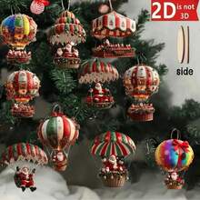 10pcs Hot Air Balloon Santa Claus Wooden Rotating Snowman Christmas Tree Holiday Hanging Ornaments Home Decor (Random Style & Color) - Multi-color - View 1