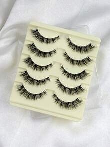 Hinarin 5 Pairs Cartoon Style Natural Thin False Eyelashes - Transparent Band Faux Mink Cat Eye Lashes, Create Natural Daily Makeup - Reusable, Comfortable, Beginner-Friendly False Eyelash Fake Lashes - Black - View 3