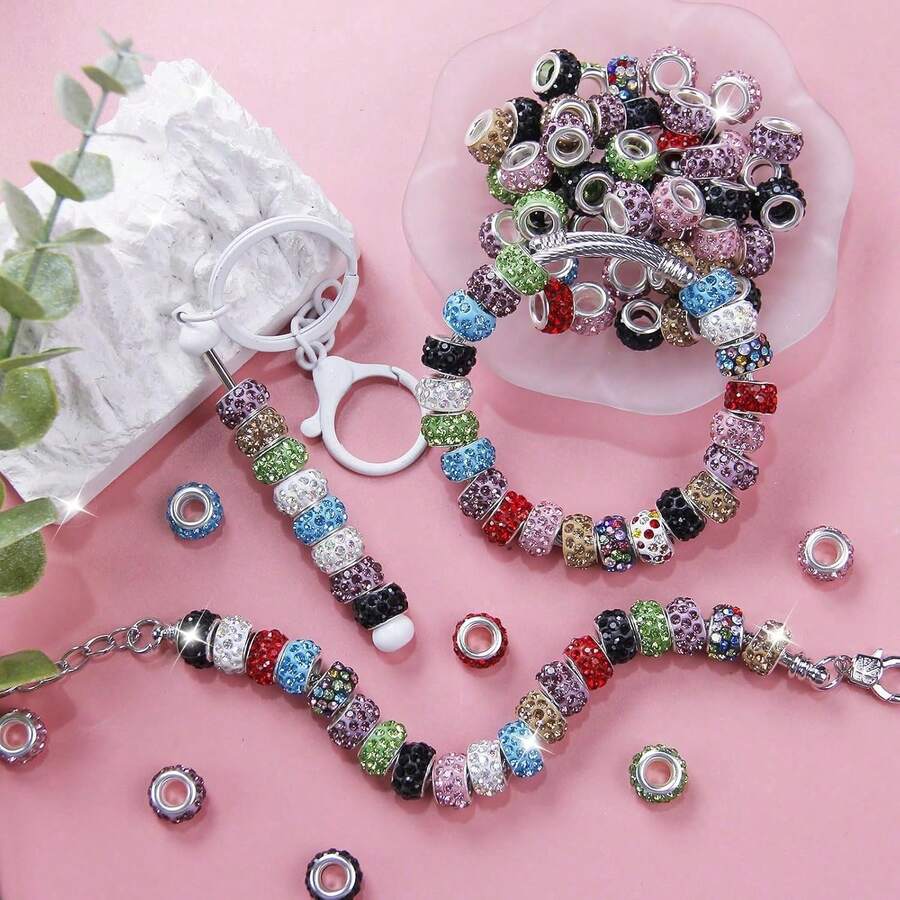 58/108 European-Style Large-Hole Beads, Rainbow-Colored Rhinestones, Suitable For DIY Crafts, Can Be Used To Make Pens, Bracelets And Jewelry. - Multicolor - View 1