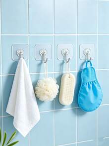 Adhesive Wall Hooks No Drill Waterproof Reusable Hanging Hooks For Bathroom Kitchen Dorm Apartment Renters Heavy Duty Transparent Sticky Hooks For Towel Utensils Decor Home Storage Organization - White - View 7