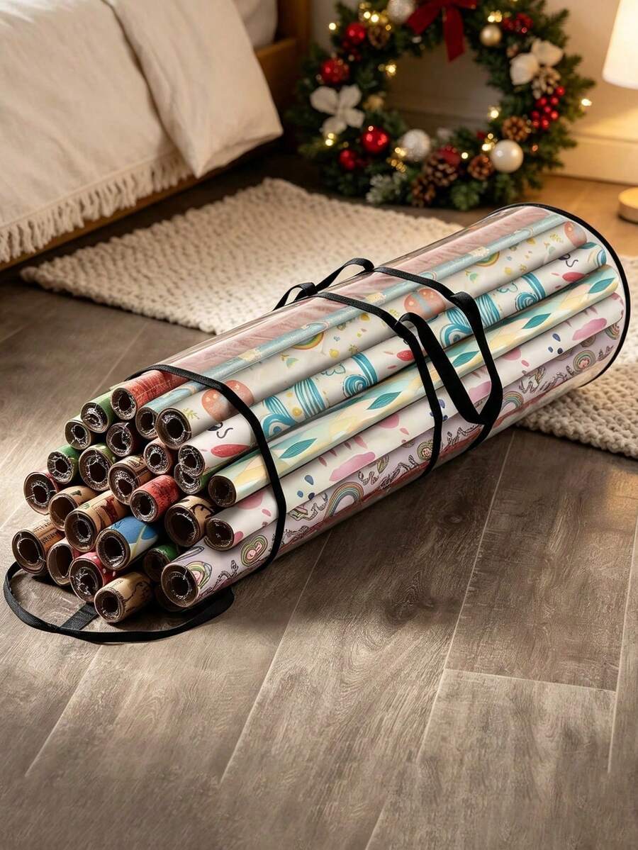 Christmas Wrapping Paper Storage Bag, Gift Wrapping Paper Organizer Bag, Suitable For Gift Wrapping Paper And Ribbons, Christmas Gift Wrapping Organizer Bag, Christmas Storage, Christmas Gifts, Halloween Gifts - Multicolor - View 1