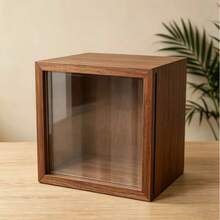 1pc Minimalist Natural Wood Cube Display Storage , Transparent Front Panel Freestanding Showcase, For Desktop Shelf Home Figurine Trinkets Collectible Decor - Multicolor - View 5