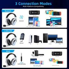 Acinaci 無線電競耳機，可拆卸降噪麥克風，2.4G 藍牙-USB-3.5mm 有線介面，3 種模式無線電競耳機，相容於 PC、Switch、手機、平板電腦 - 黑紅 - 查看 4