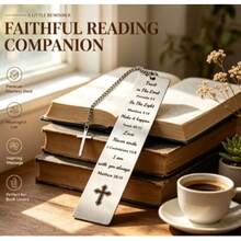 1pc Stainless Steel Bookmark "Christian Scripture Stainless Steel Bookmark Heart-Shaped Pendant Charm 'Trust In The Lord + Love Never Fails' Scripture Engraved Fellowship Church Small Gift" - SQ40 - View 11