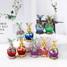 A 0.51 Oz Painted Butterfly Enamel Dropper Glass Bottle With Floral Embellishment, Refillable For Perfume And Essential Oil Storage, Portable And Reusable, Unscented, Home Decor Accessory (Empty Bottle, Unscented). - View 1