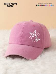 1pc Butterfly & Star Pattern Baseball Cap, Lightweight, Comfortable, Sweat-Absorbent, Sun-Protective, Multi-Functional, Washed Vintage Style, Suitable For Daily Wear And Life, Daily Outfit Decorative Hat - A - View 2