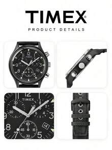 Timex Men's Military Field Chronograph Watch, Black Dial, Luminous Triangle Markers, Dual Sub-Dials, Date Display, Fishbone Pattern Nylon Strap, Tactical Outdoor, Gift For Dad And Friends - Black - View 6
