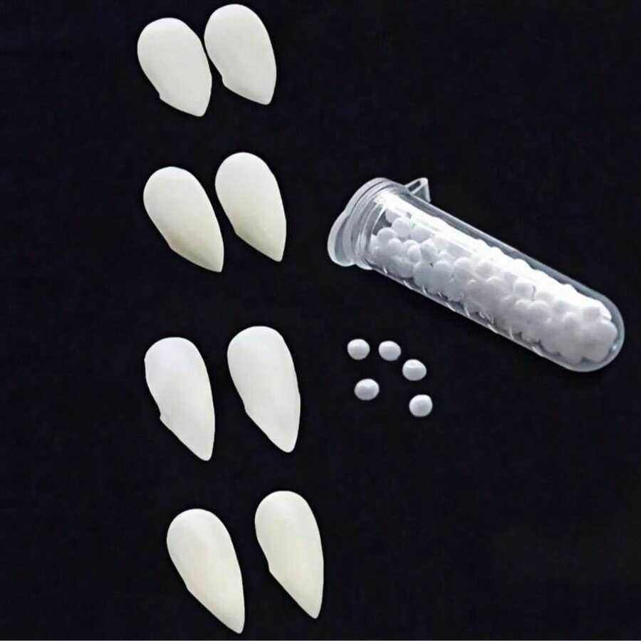 4 Pairs Cold White Vampire Fangs, Vampire Teeth, Zombie Dentures, Realistic Tooth Props, Halloween Vampire False Teeth, Zombie Teeth, Little Tiger Teeth, Suitable For Role Play, Halloween Makeup Props, Cosplay Photo Props, Live Action Role Play Party Fun Items, Stage Performance Accessories. Use With Dental Adhesive Required - Multicolor - View 1