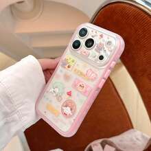 GUCADI Rose Pink, Sweet And Cute Cartoon Lamb Pattern Phone Case, Suitable For Apple 18 Pro Max, 17, With Pink Border, 16 Model Is Soft Shell, 15 Model Is Matte Texture, Design Is Cute, Sweet, Girly, Creative, Geometric Pattern, Cartoon Style, Niche - Rose Pink - View 5