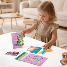1 Set Animal Theme Paper Cutting Cards, Develop Hand-Eye Coordination, Focus On English Language Enlightenment, Parent-Child Interactive Educational Material - Multicolor - View 2