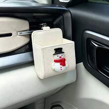 Christmas Car Air Vent Storage Bag, Rhombus Leather Car Air Conditioner Vent Storage Box, Phone & Miscellaneous Items Organizer, Snowman, Santa Claus, Reindeer Car Interior Storage Box - Christmas - View 3