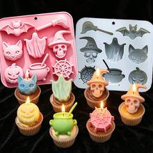 2pcs/Set Candle Making Kit 8 Cavity Halloween Silicone Candle Mold + Silicone Dropper Spooky Ghost Skull Bat Pumpkin Witch Shape DIY Casting Mould For Scented Candle Resin Soap Plaster Craft Decor Halloween Home Decor & Handmade Gift Making Tool - 1 Mold & 1 Dropper - View 1