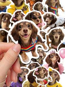 50Pcs Cute Dachshund Cute Stickers,Adorable Puppy In Assorted Outfits,Waterproof Vinyl Stickers For Water Bottle Laptop Phone Kindle Journal Scrapbook - Multicolor - View 3