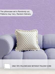 Joivida 1pc White Pillowcase/Cushion Cover With Black Polka Dot Print And Ruffle Trim. Made Of Soft, Breathable 100% Polyester. No Insert Included. Machine Washable, All-Season Use, Ideal For Sofa, Bedroom, Dorm, Bedding, And Gifting. - Multicolor - View 4