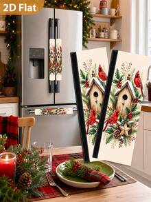 1/2Pcs Christmas Fridge Handle Covers, North American Cardinal & Berry Pattern, With Hook And Loop Fastener, Suitable For Refrigerator, Oven, Microwave, Dishwasher, Christmas Kitchen Decor - View 8