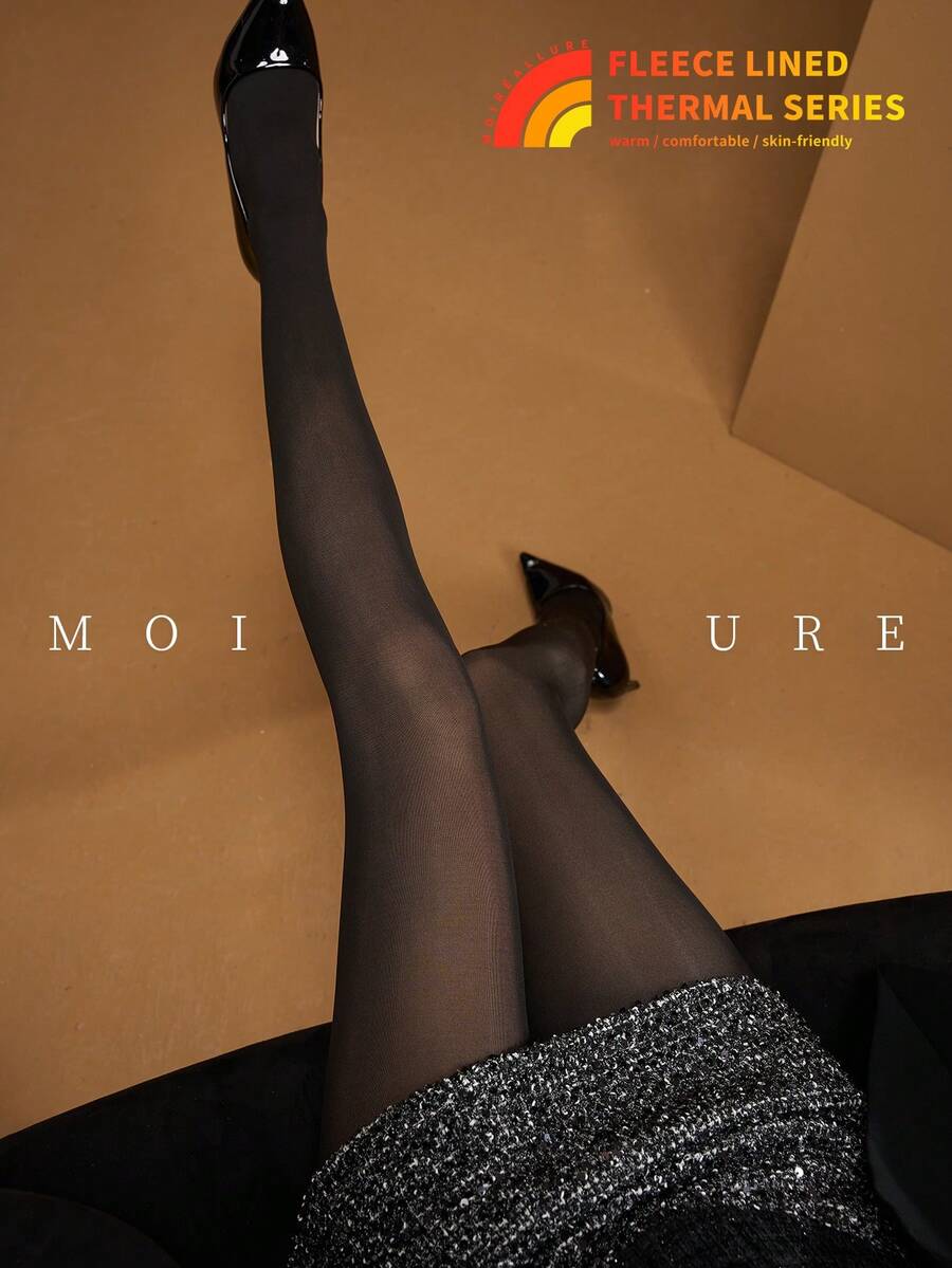MOIRÉALLURE 1雙日常穿著透膚感緊身褲 - 黑色 - 查看 1