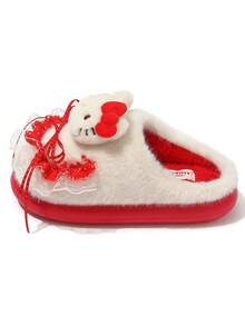 Hello Kitty Cartoon Cute Thick Sole Slippers Fluffy Bowknot Thermal Lined Comfortable Winter Slippers - Red - View 3