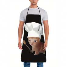 1pc Funny Chef Cat Apron - Cute Ginger Tabby Cat Chef Hat Kitchen Apron, Perfect Gift For Cooking, Baking, Cat Lovers And Internet Fans, Home Cooking Accessory, Exaggerated Humorous Style - Black - View 1