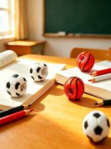 Colorful Creative Football & Basketball Shaped Pencil Sharpener, PVC Material, Portable Single-Hole Manual Pencil Sharpener, Office Supplies, Student Learning Aid Tool, Creative Stationery Gift, Suitable For Friends Or Family - A - View 4